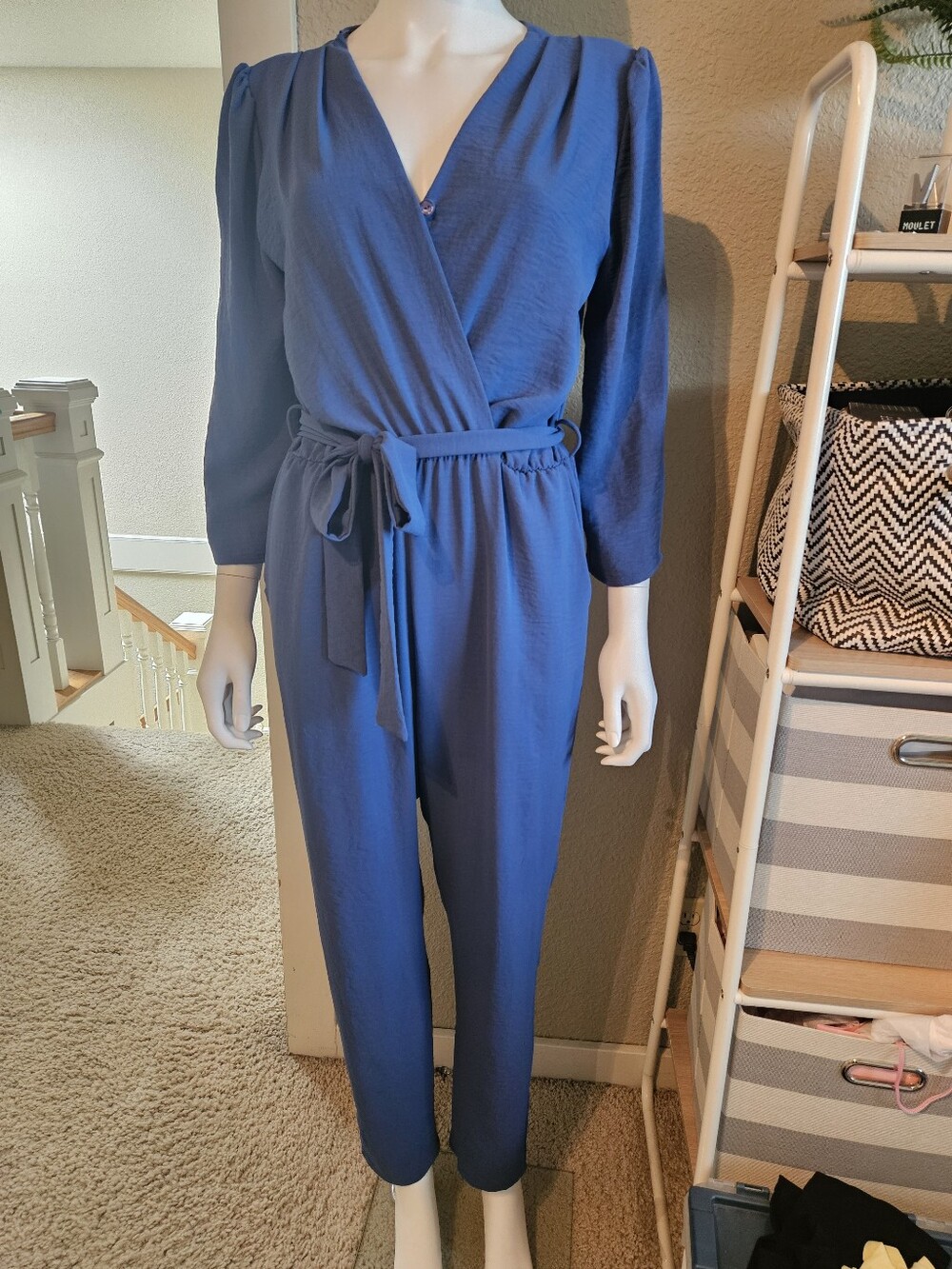 Slate Blue Jumper With Tie Belt And Pockets Size M